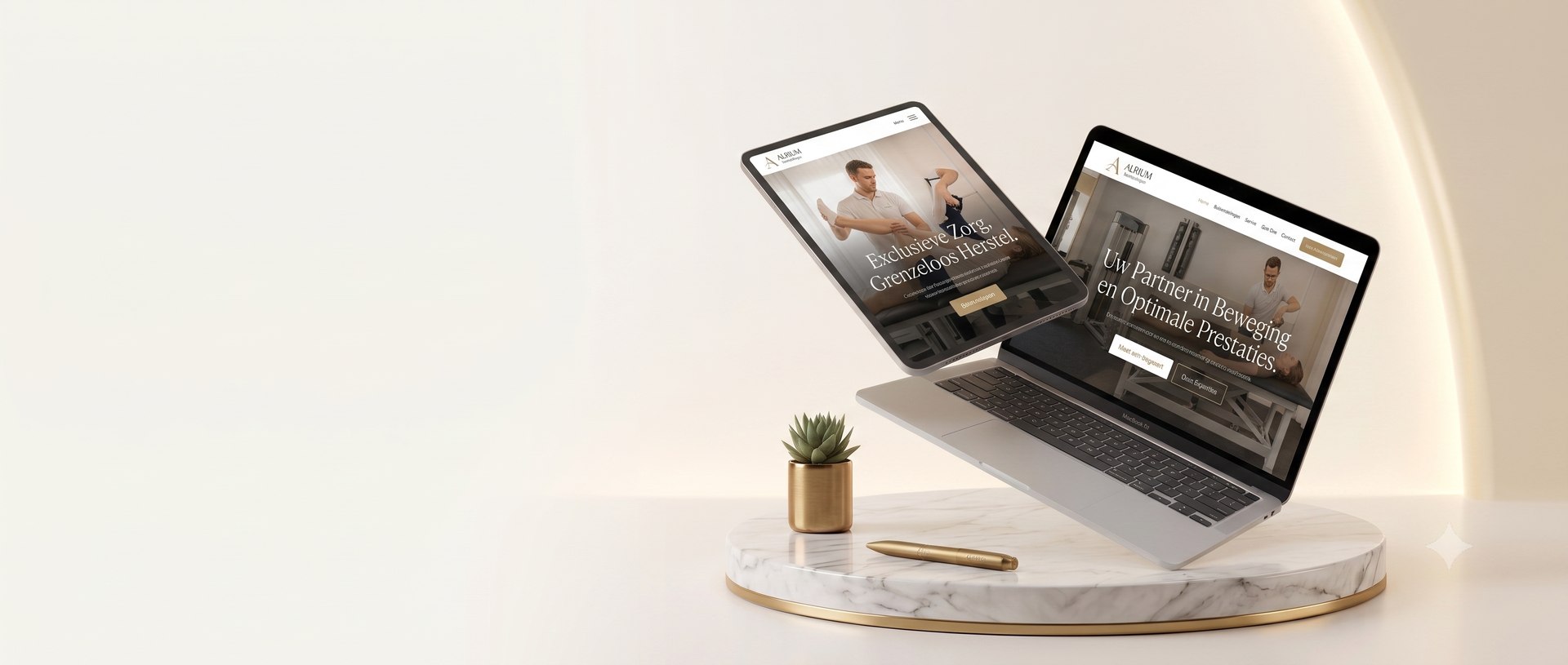 Voorbeeldwebsites van Modern Design Studio, snel op laptop en tablet